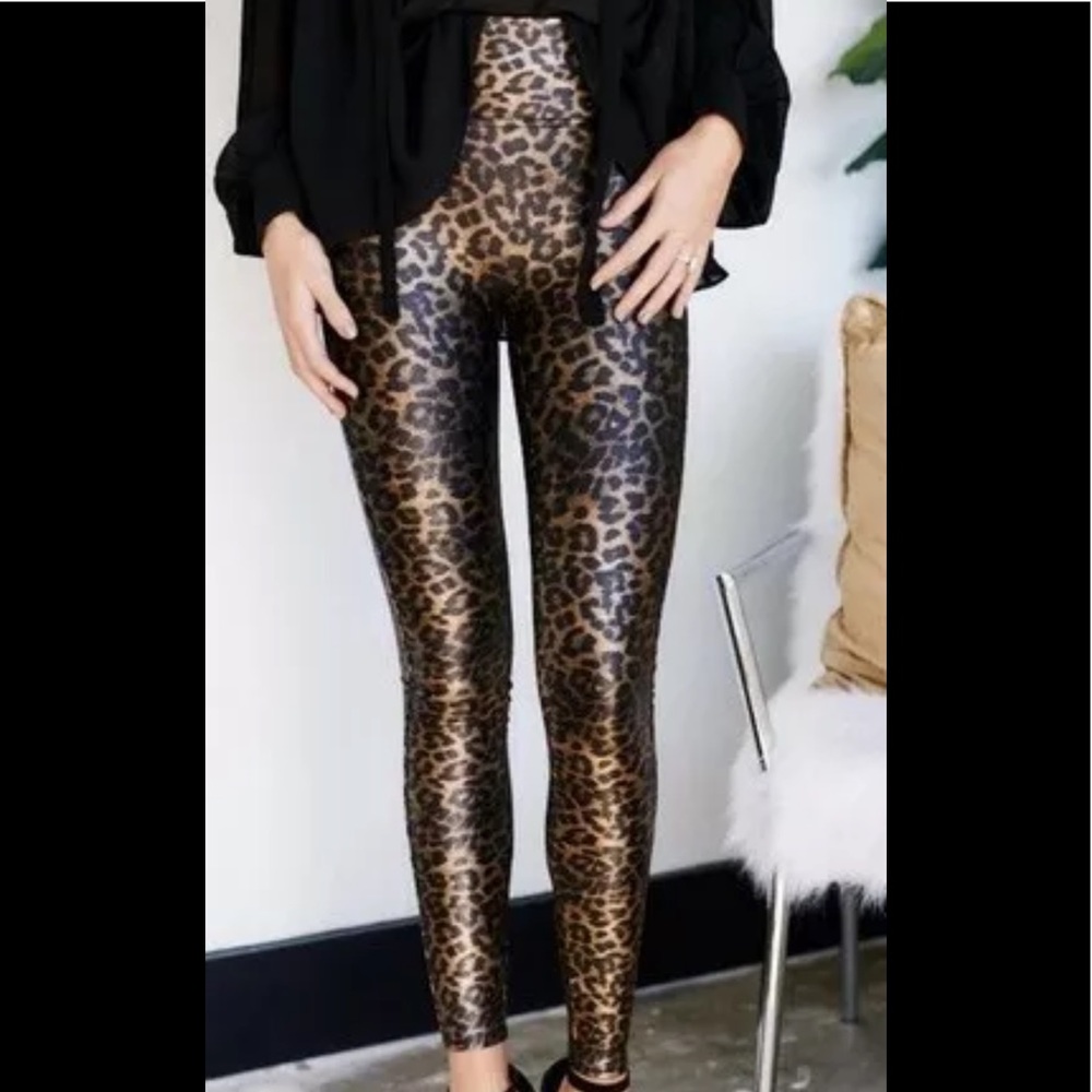 Spanx faux leather leopard leggings Size L NWT